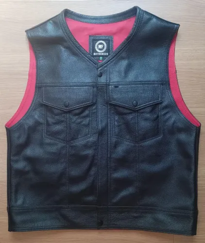 Colete de Couro Premium com gola V e forro Vermelho