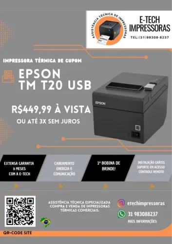 Impressora Térmica Epson TM T20 USB - Semi Nova + Garantia de 6 Meses 
