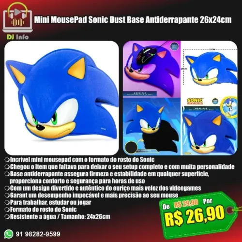 Mini MousePad Sonic Dust Base Antiderrapante 26x24cm