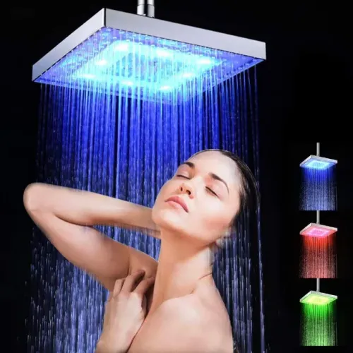 Chuveiro Quadrado Com Efeito Chuva Led, Várias Cores