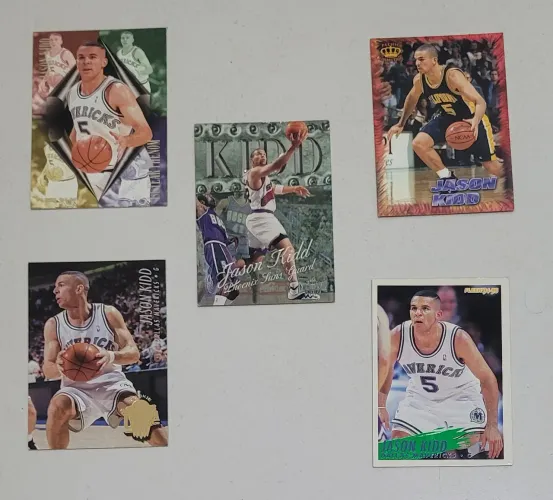 Lote com 5 NBA Cards raros Basquete Jason Kidd Phoenix Suns, Dallas Mavericks