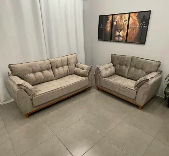 Sofá Espanha com 2 e 3 Lugares Veludo- Produto Novo