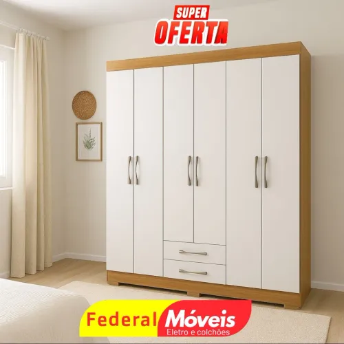 Guarda Roupa 6 Portas e 2 Gavetas Novo - Espaço e Qualidade Garantida!