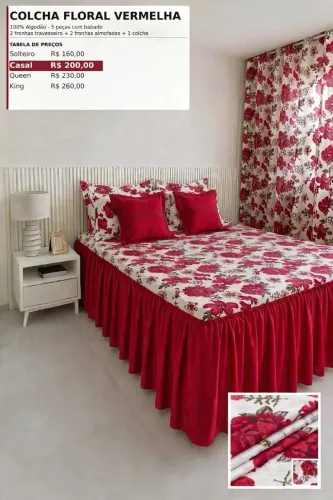 COLCHA FLORAL VERMELHA