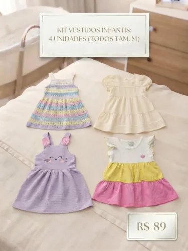 kit 4 vestidos infantis tamanho m