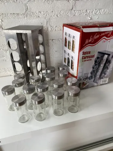 Ref. 452 Carrossel Porta Temperos Inox com 16 Potes e Base Giratória