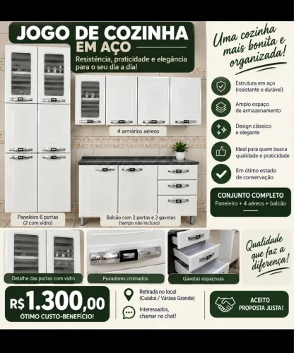 Jogo de Cozinha em Aço Completo - R$ 1.300