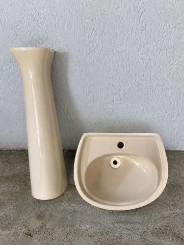 Pia de banheiro com coluna - Bege