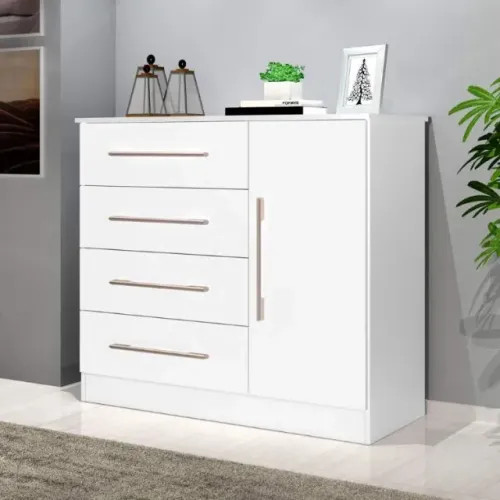 Cômoda Malibu 4Gvs 1Pt Branco/Branco-Lilas Flex J&A Moveis - Entrega Rápida!
