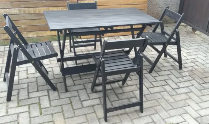 Conj Mesa Dobravel Com 4 Cadeiras- Preto