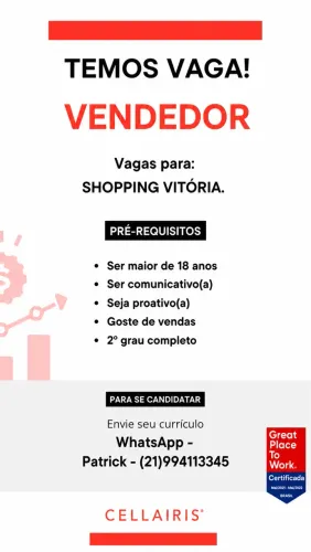 OPORTUNIDADE DE EMPREGO!!!