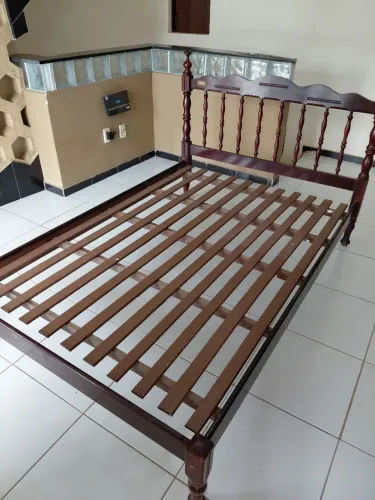 Cama De Casal Em Madeira Maciça Estilo Rústico / Colonial