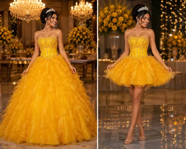 Vestido de Debutante Amarelo 2 em 1