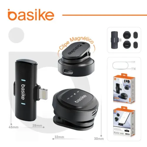 Microfone de Lapela Sem Fio Duplo Basike Professional - Android e iPhone (Novo)