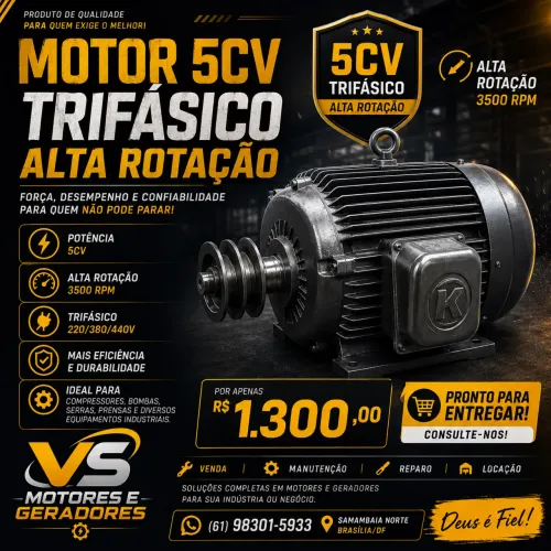 Motor 5cv Trifásico alta rotação