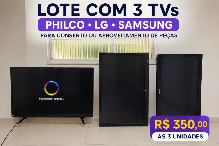 KIT COM 3 TVs PARA RETIRADA DE PEÇAS OU CONSERTO - R$ 350,00 (AS 3 UNIDADES)