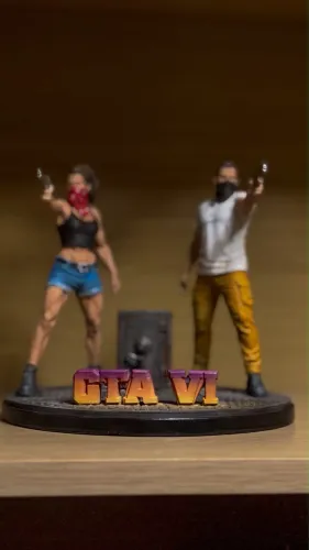 Diorama Estátua 3D: Grand Theft Auto VI (Lucia & Jason)