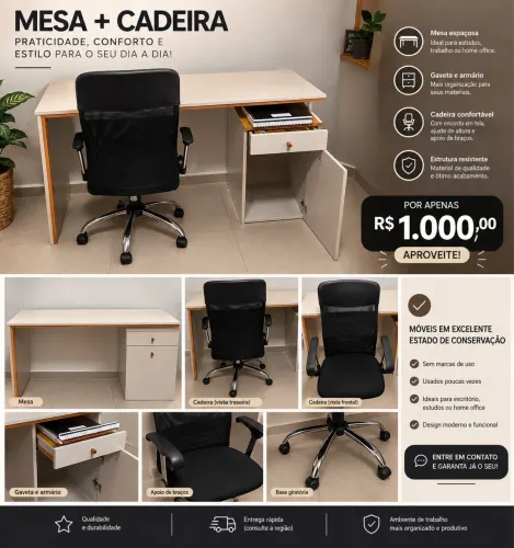 Escrivaninha e cadeira semi novas 
