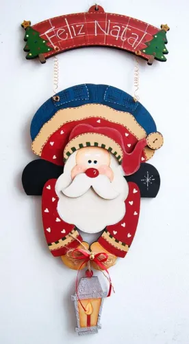 enfeite de porta natal papai noel em madeira mdf