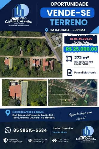 Oportunidade Vende-se Terreno de 272m² em Caucaia - Jurema por 30mil!!!