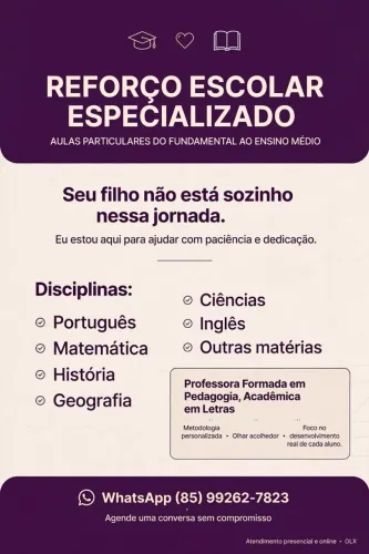 AULAS PARTICULARES DE REFORÇO ESCOLAR NA SUA CASA.
