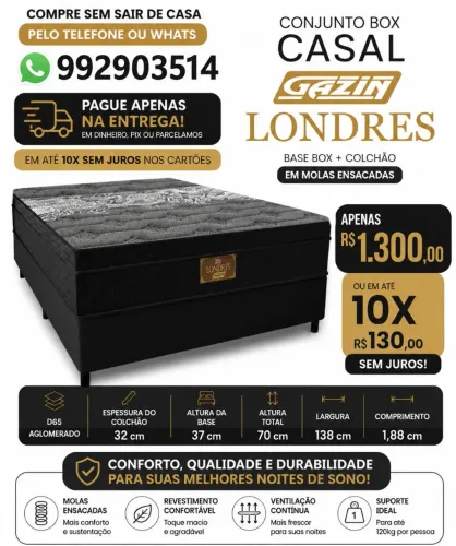Cama box casal Londres Molas Ensacada gazin # 10x sem juros