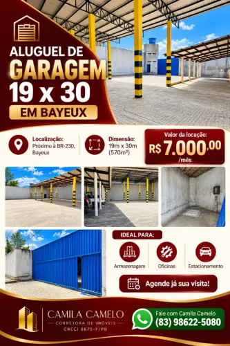 Bayeux - Alugo depósito / garagem, espaço amplo com 570m2, fácil acesso a BR