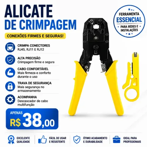 Alicate de Crimpagem RJ45 RJ11 RJ12 Profissional + Descascador de Cabo