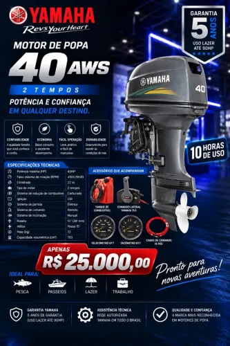 MOTOR YAMAHA 40HP 2T PARTIDA ELÉTRICA E COMANDO A DISTÂNCIA
