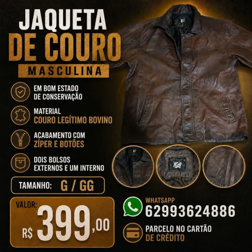Jaqueta de couro legítimo Tamanho G/GG conservada Passo cartão