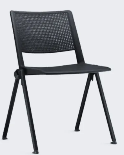 Conjunto de 03 cadeiras, na cor preto, longarina montável