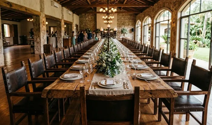 Mesa com 60 cadeiras para fazenda em madeira nobre da época do império.