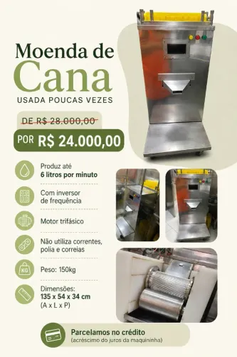 MOENDA DE CANA GARAPEIRA INDUSTRIAL INOX 6L POR MIN