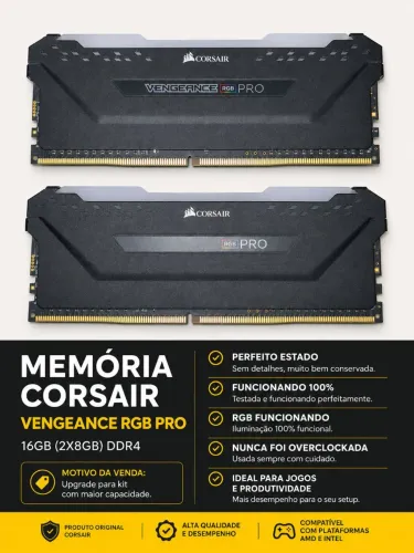 Memória Corsair Vengeance PRO, RGB, 8GB, 3200MHz, DDR4, Preta