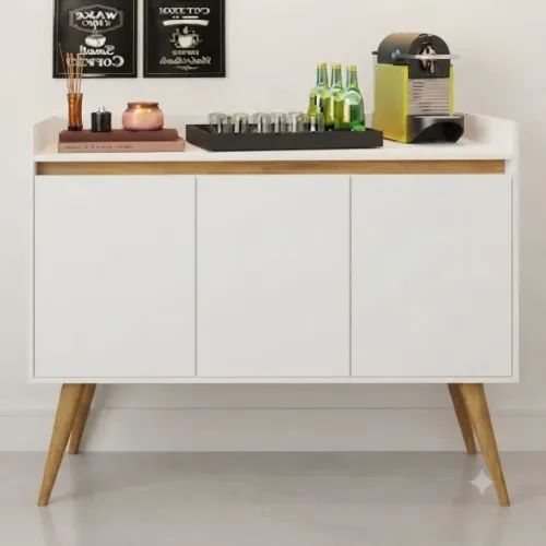 Buffet Gold com 3 portas Na Cor Branco/Mel - A Pronta Entrega