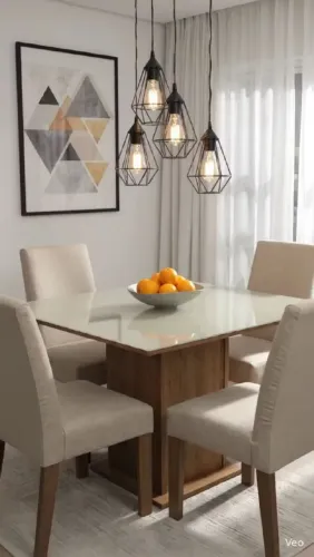 Conjunto Sala Jantar Mesa Tampo de Vidro com 4 cadeiras