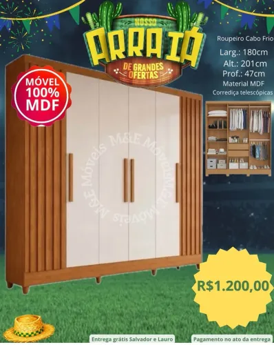 Guarda roupa 6 portas ripado com entrega grátis