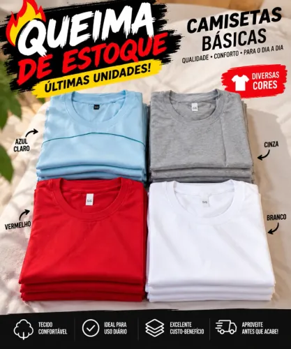 QUEIMA DE ESTOQUE 10 CAMISETAS EXG LISAS ALGODÃO