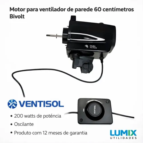 Motor p ventilador de parede Ventisol 200w potência bivolt 