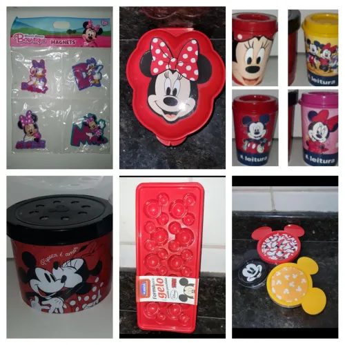 Kit Mickey e Minie c 1Pipoqueira p Micro-Ondas, 3potes, 4imas, 1copo  Avon