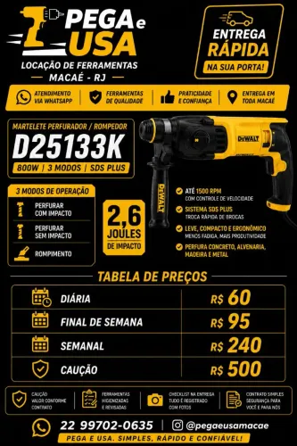 Martelete Perfurador/Rompedor DEWALT para Locação