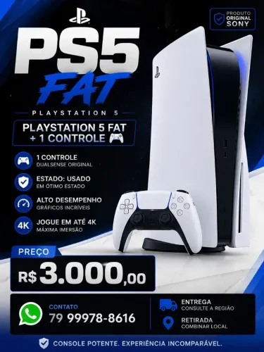 Ps5 fat com leitor de Disco