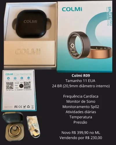 Anel Inteligente COLMI R09 Smart Ring Tamanho 11 EUA / 24 BR Novo