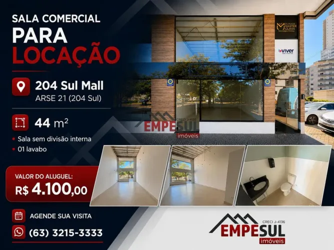 Sala comercial para locação no 204 Sul Mall - ARSE 21, Palmas, TO