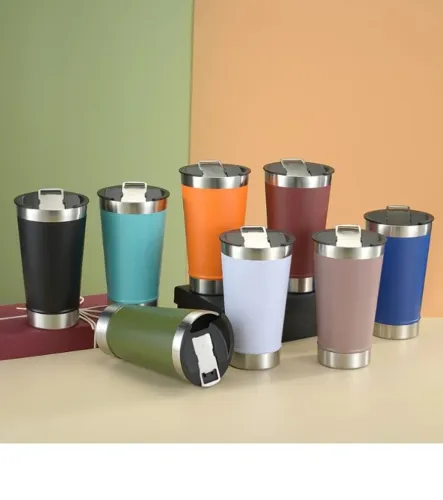 Kit 10 Copos Térmicos 473ml Com Tampa e Abridor de Garrafas para Cerveja Em Diversas Cores