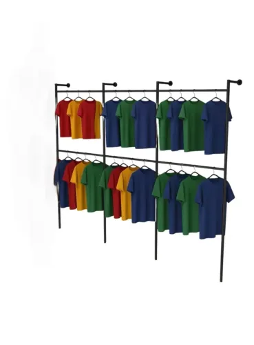 Arara industrial em L cor preta expositor cabideiro loja roupas