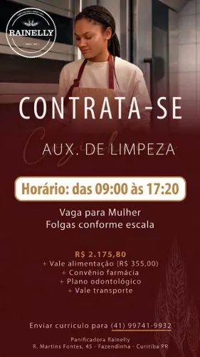 AUX. DE LIMPEZA - Horário: das 09:00 às 17:20