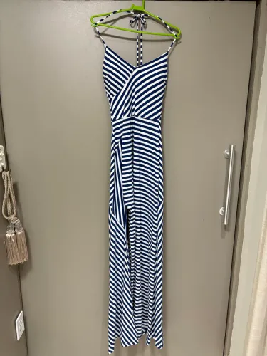 Vestido Longo Azul com Branco