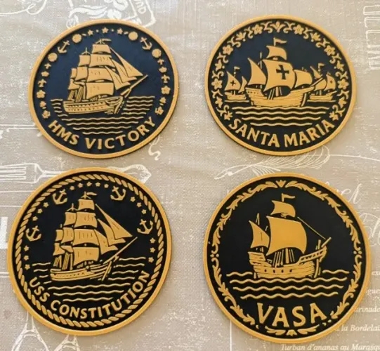 Kit 4 Porta Copos Navios Históricos - HMS Victory, Santa Maria, USS Constitution, Vasa