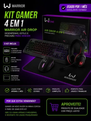 ? KIT GAMER WARRIOR AIR DROP 4 EM 1 - COMPLETO ?